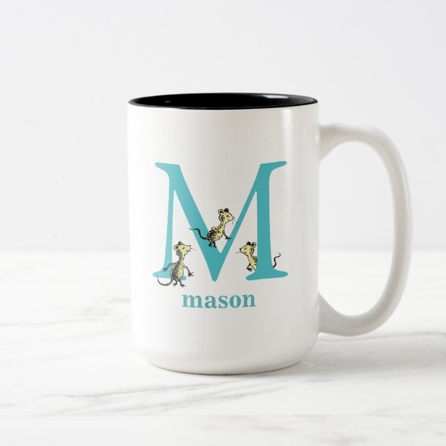 Dr. Seuss's ABC: Letter M - Teal | Add Your Name Zweifarbige Tasse (Rechts)