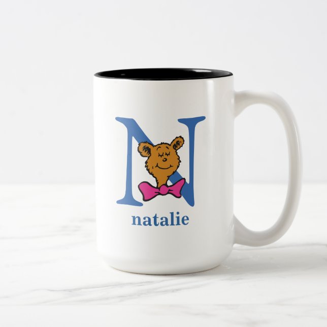 Dr. Seuss's ABC: Letter N - Blue | Name hinzufügen Zweifarbige Tasse (Rechts)