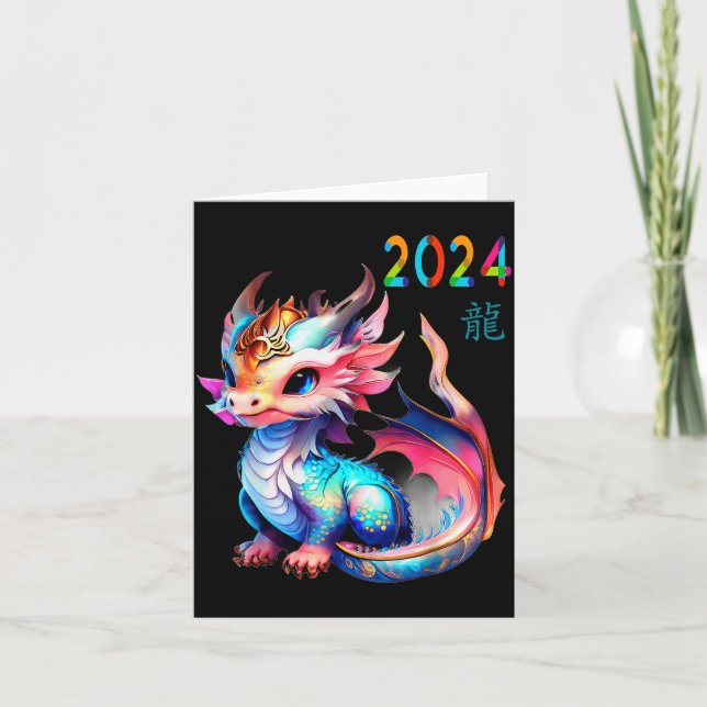 Drache 2024 Jahr des Drachen Frohes Lunar Neues Ja Karte (Vorderseite)