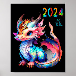 Drache 2024 Jahr des Drachen Frohes Lunar Neues Ja Poster