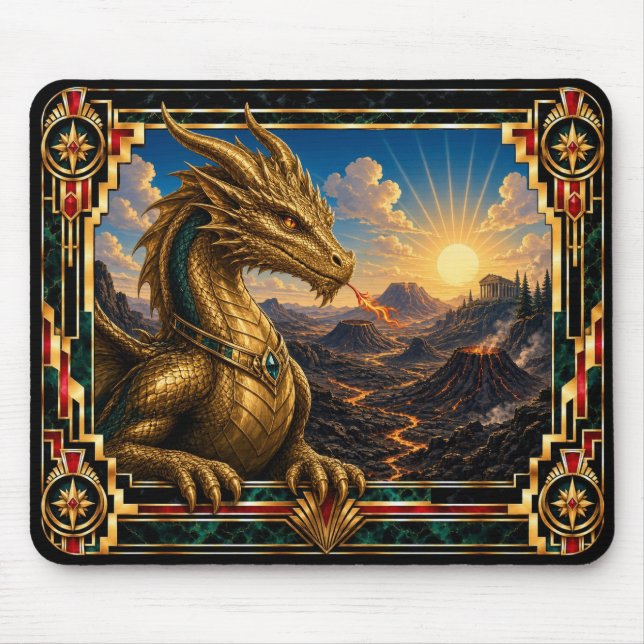 Drache, Art Deco Mythisch Mousepad (Vorne)