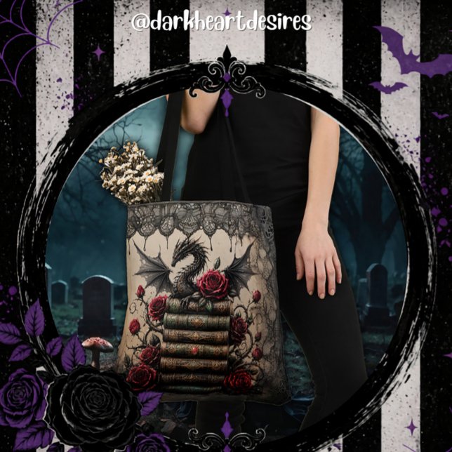 Drache auf Bücherstapel mit Rosen (Von Creator hochgeladen)