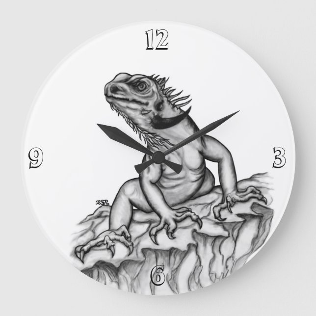 Drache auf dem Felsen Große Wanduhr (Vorderseite)