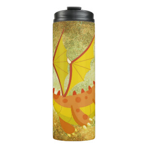 Drache auf einer orangefarbenen Textur Thermosbecher