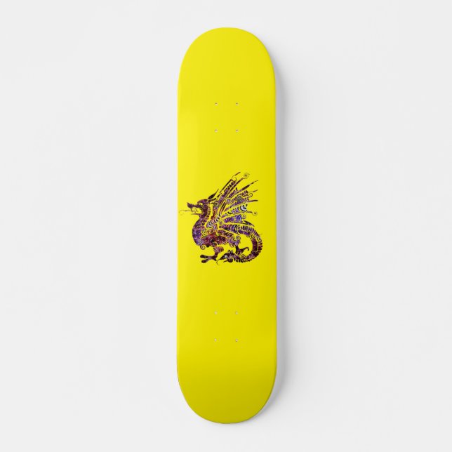 Drache auf Lila- und Goldskateboard Skateboard (Vorne)