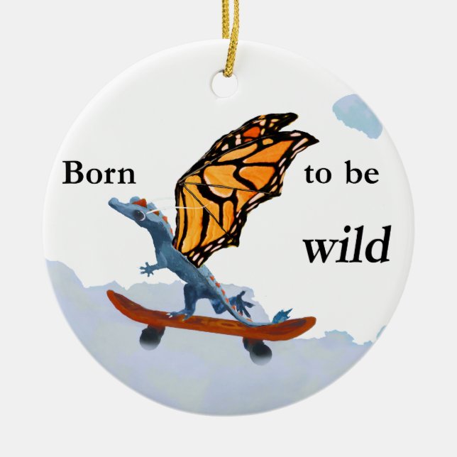 Drache auf Skateboard Keramik Ornament (Vorne)