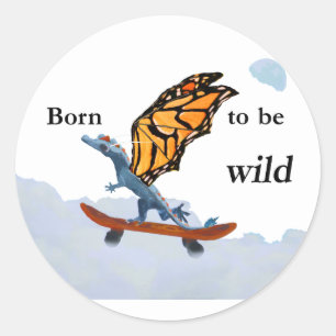 Drache auf Skateboard Runder Aufkleber