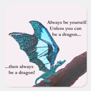 Drache auf Zweig Quadratischer Aufkleber
