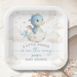 Drache Baby Shower Junge Blau Süßer Drache Pappteller