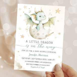 Drache Baby Shower Süße Boho Grüne Wasserfarbe Einladung