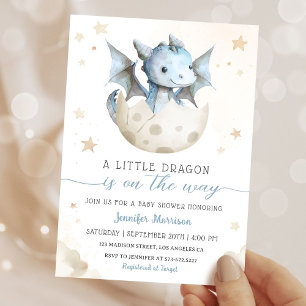 Drache Baby Shower Süßer Junge Blaue Wasserfarbe Einladung