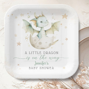 Drache Baby Shower Süßer Junge Grüner Drache Pappteller