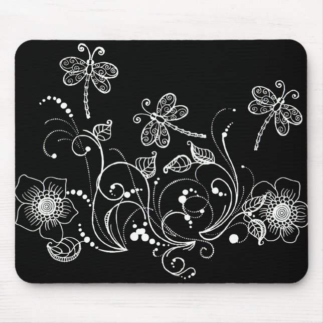 Drache-Blume in Schwarzweiss Mousepad (Vorne)