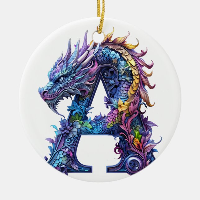 Drache - Buchstabe A Keramikornament (Vorne)