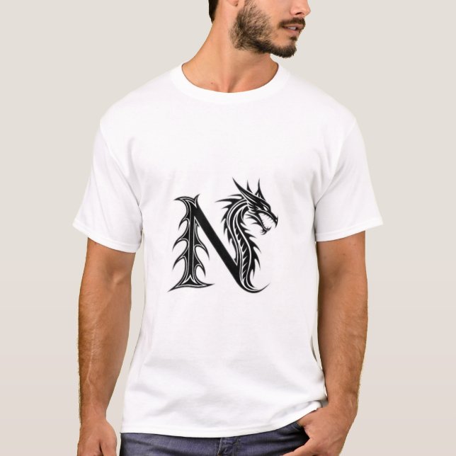 Drache Buchstabe N – Dunkles Fantasy-Drachendesign T-Shirt (Vorderseite)