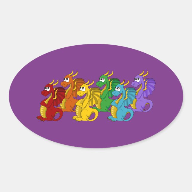 Drache Cartoon Ovaler Aufkleber (Vorderseite)