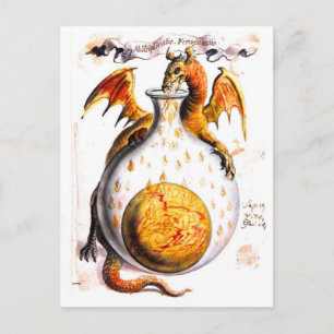 Drache, der Feuer in einen Kolben atmet Postkarte