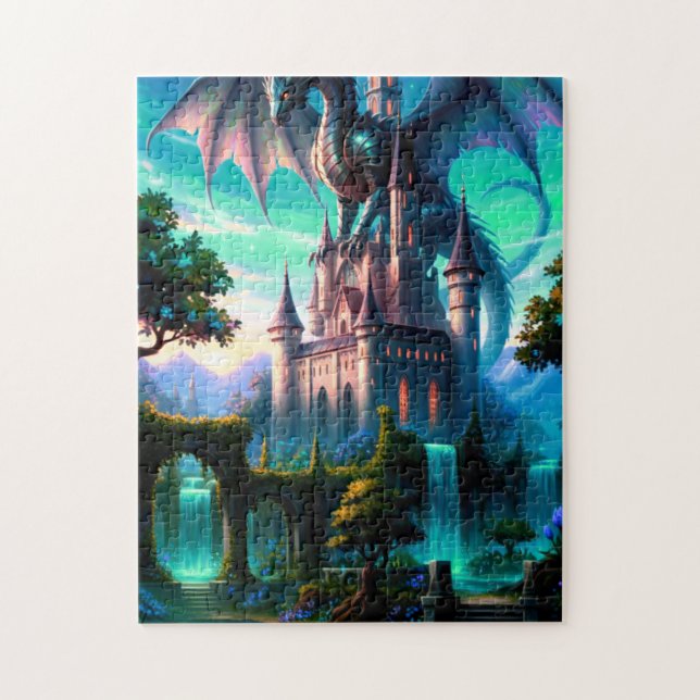 Drache, der Schloss schützt Puzzle (Vertikal)
