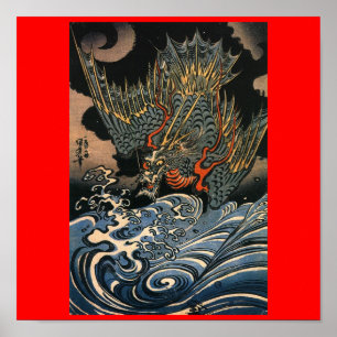 Drache, der über das Wasser fliegt. 1800 (Japan) Poster