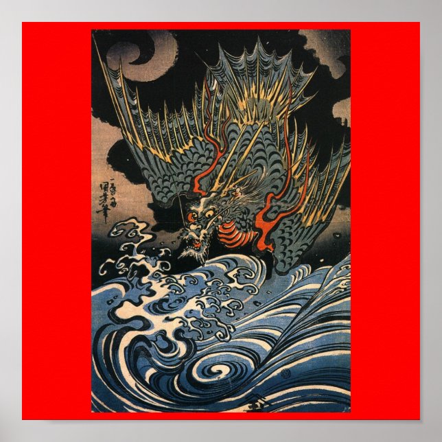 Drache, der über das Wasser fliegt. 1800 (Japan) Poster (Vorne)