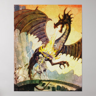 Drache des Kriegers im Zentrum Poster