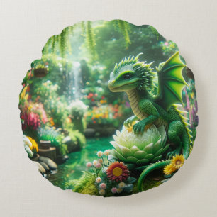 Drache des verzauberten Gartens Rundes Kissen