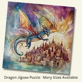 Drache, die über die Wasserfarbe der Stadt fliegen Puzzle