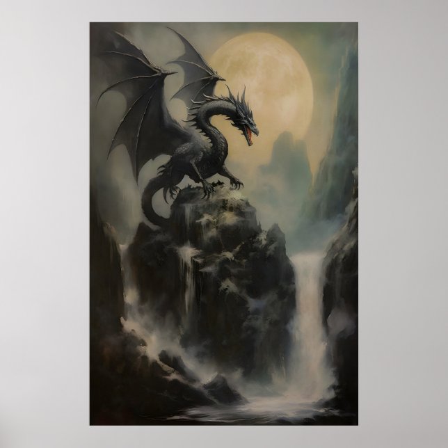 Drache DND-Wandkunst, Fantasy-Ölgemälde, dunkel Poster (Vorne)