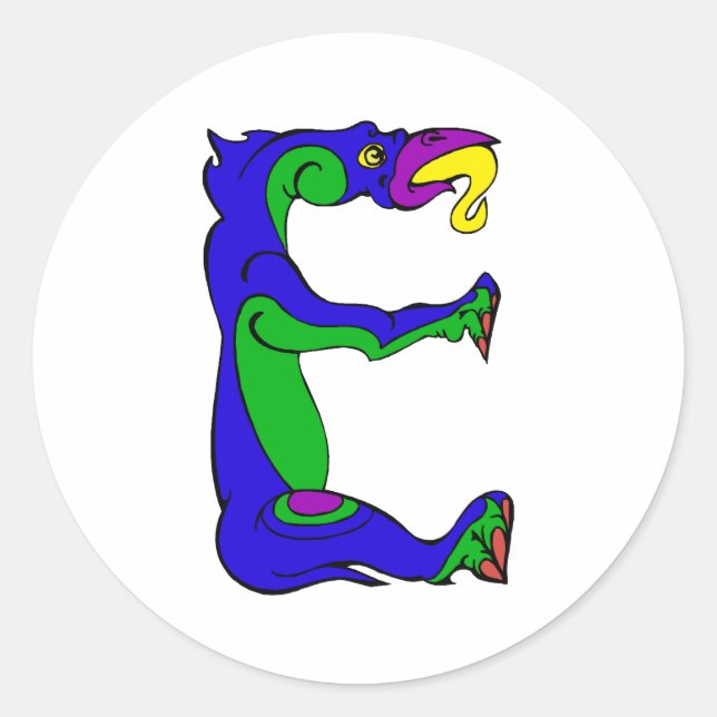 Drache E Runder Aufkleber (Vorderseite)