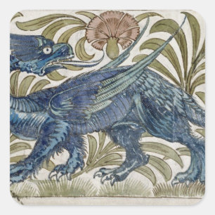"Drache" Entwurf für eine Fliese (w/c auf Papier) Quadratischer Aufkleber