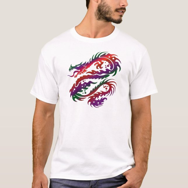 Drache-Entwurf - Multi-Vibrierende Farbkunst T-Shirt (Vorderseite)