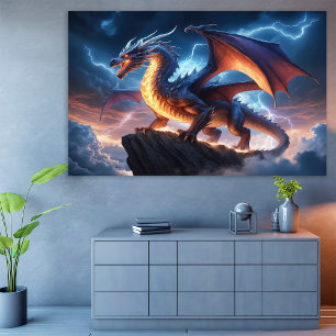 Drache Fantasy Klippe Blitz Poster