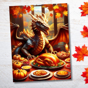 Drache feiert Erntedankfest Postkarte