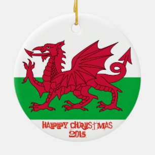 Drache-Flaggen-Weihnachtsverzierung Wales Keramik Ornament