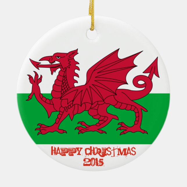 Drache-Flaggen-Weihnachtsverzierung Wales Keramik Ornament (Hinten)