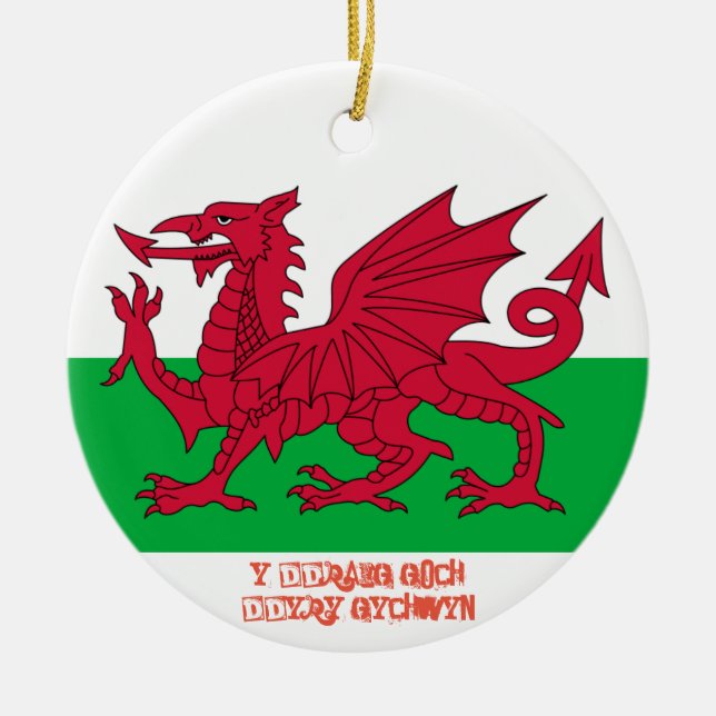 Drache-Flaggen-Weihnachtsverzierung Wales Keramikornament (Vorne)