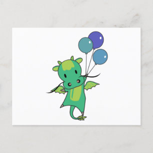 Drache fliegt mit Balloons Niedlicher Fantasiedrac Postkarte