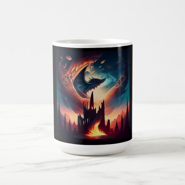 Drache fliegt über das Königreich Kaffeetasse (Mittel)