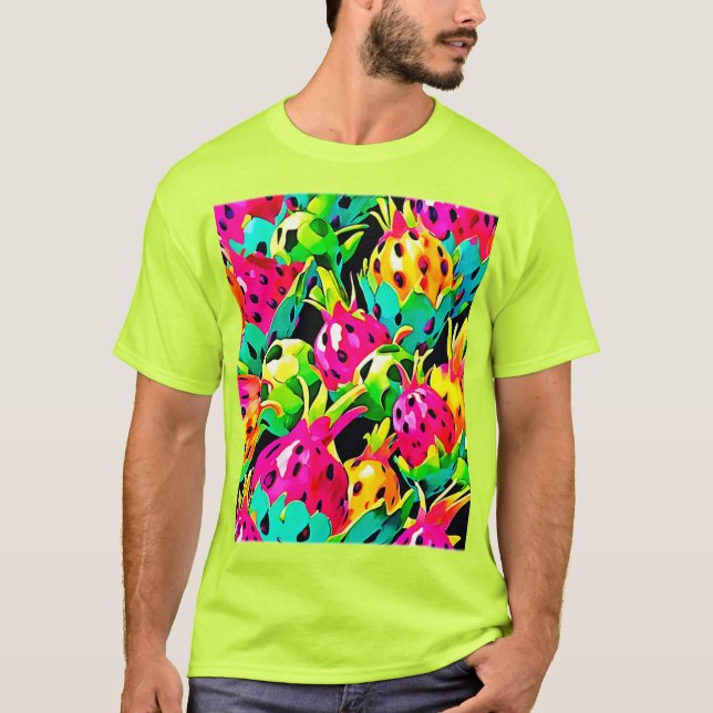 Drache Frucht Lebendiges Muster T-Shirt (Vorderseite)