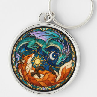 Drache Fuchs Himmels-Buntglas Schlüsselanhänger