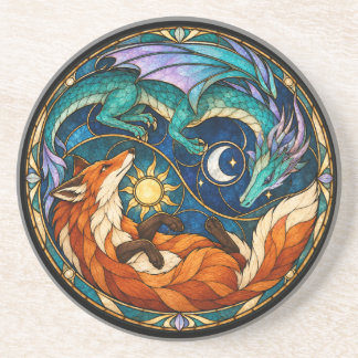 Drache Fuchs Himmelsbuntglas Getränkeuntersetzer