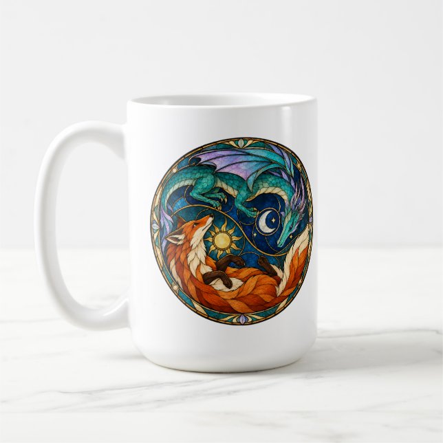 Drache Fuchs Sonnenmond Bleiglas Kaffeetasse (Links)