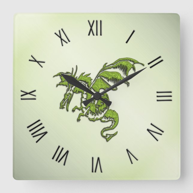 Drache für grüne Kämpfe Quadratische Wanduhr (Vorderseite)