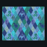 Drache für Wasserfarben in blauem und grünem Band Puzzle<br><div class="desc">Patchwork Quilt Stil Aussehen der Drachen-Silhouetten.  Außerdem sind Drachenwaagen und Drachenspuren erhältlich.  Schöne coole Farbtöne von Blues und Grüntönen in Aquarellfarben.</div>