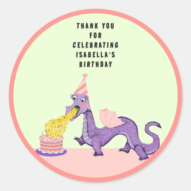 Drache Geburtstag Klassischer Rund Aufkleber (Vorderseite)