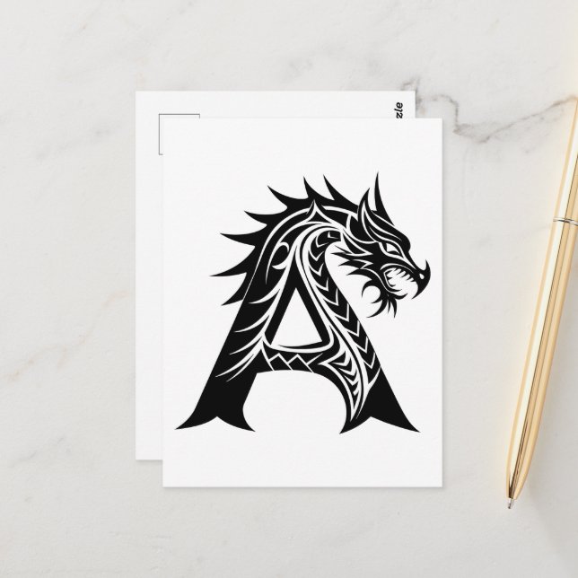 Drache gestalteter Buchstabe A, Drachenalphabet, M Postkarte (Vorderseite/Rückseite Beispiel)