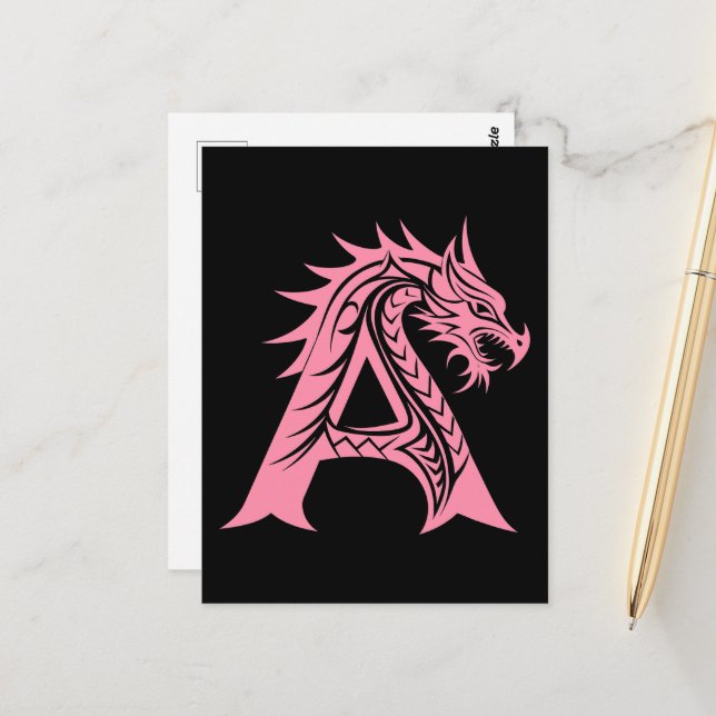 Drache gestalteter Buchstabe A, Drachenalphabet, M Postkarte (Vorderseite/Rückseite Beispiel)