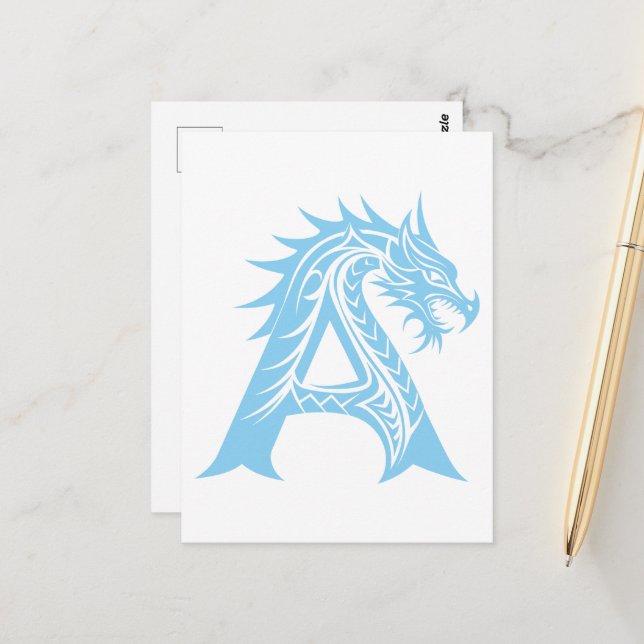 Drache gestalteter Buchstabe A, Drachenalphabet, M Postkarte (Vorderseite/Rückseite Beispiel)