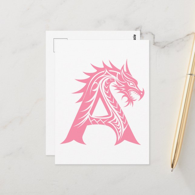 Drache gestalteter Buchstabe A, Drachenalphabet, M Postkarte (Vorderseite/Rückseite Beispiel)