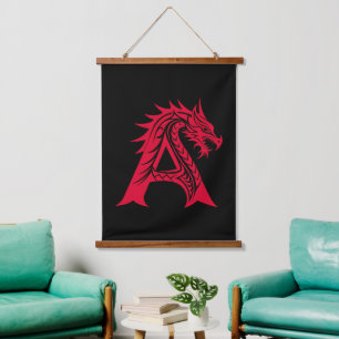 Drache gestalteter Buchstabe A, Drachenalphabet, M Wandteppich Mit Holzrahmen
